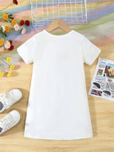 Girls' Cute Cartoon Printed Backpack & Round Neck T-Shirt Casual Dress